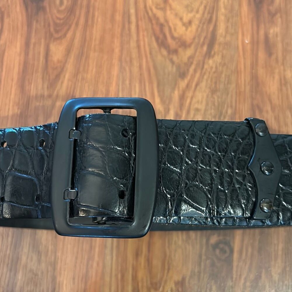 Donna Karan collection black wide leather croc belt size small